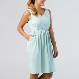 Cinch Waist A Line Dress Turquoise WITH POCKETS